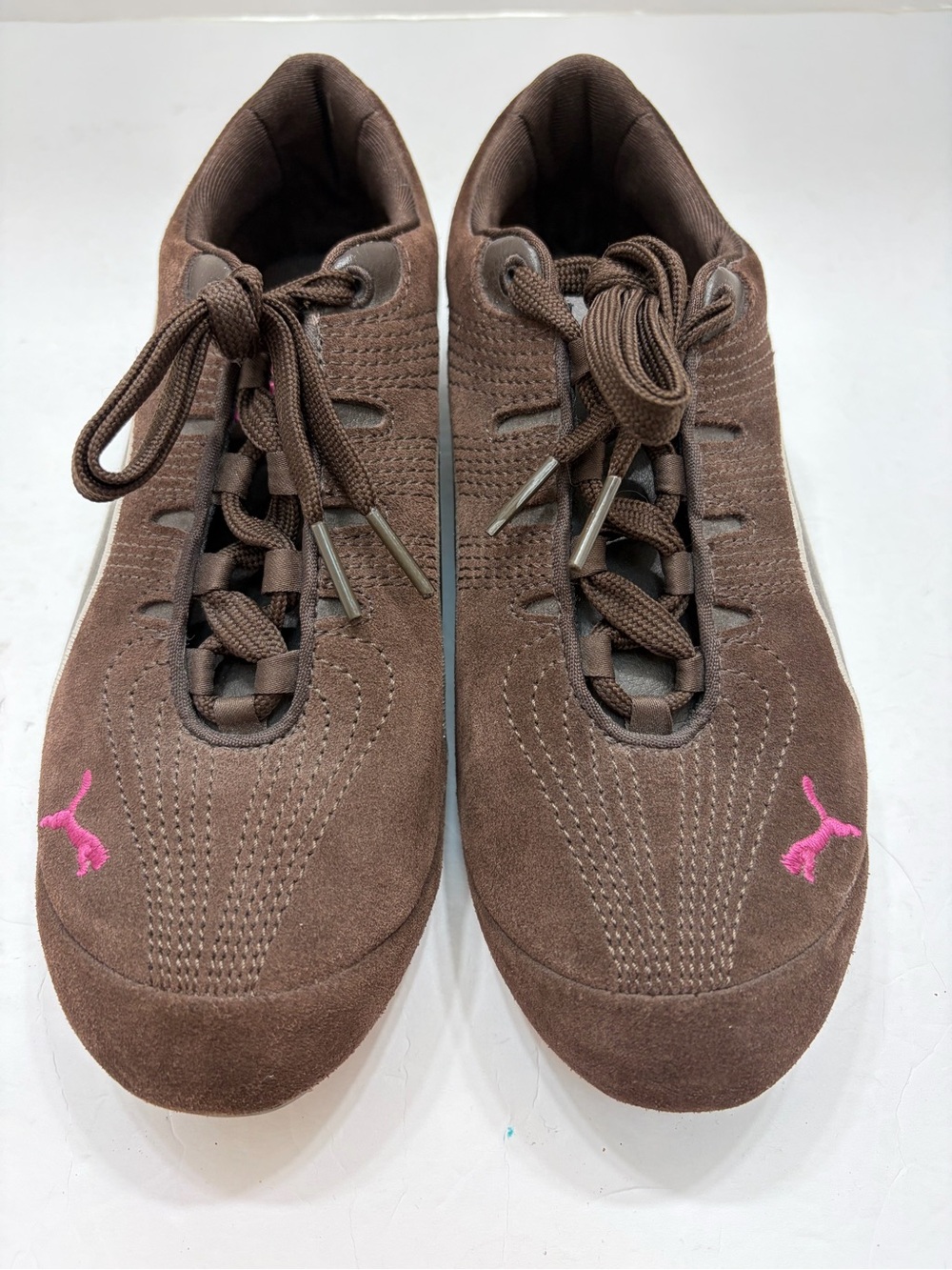 Puma Soleil V2 Brown Suede Pink Logo Low Profile Sneakers Women's US 6.5 Y2K